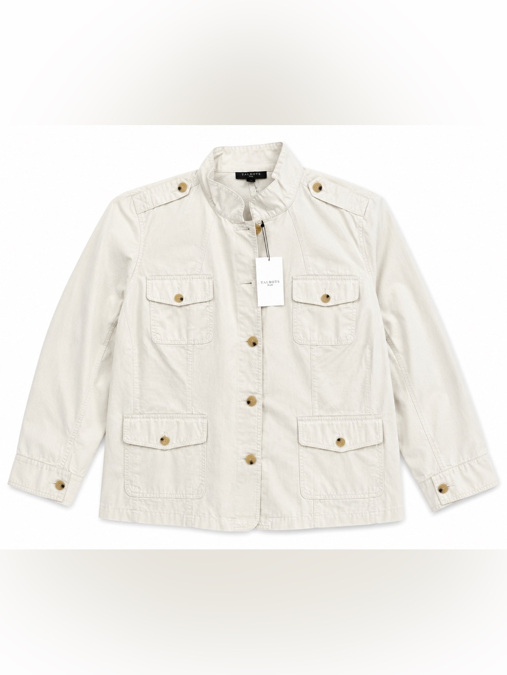 Talbots Lightweight Cream Utility Jacket with Button Flap Pockets